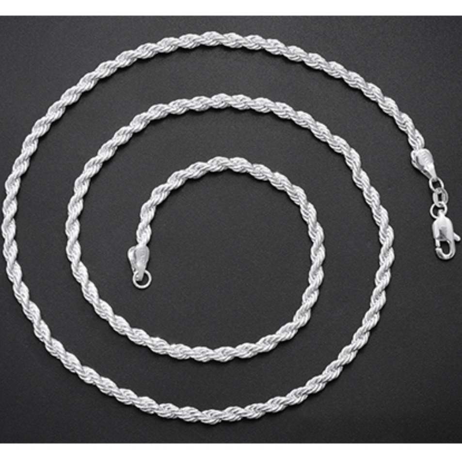 Men’s 4mm Rope Chain .925 Sterling Silver Stamped Franco Necklace Diamond-Cut